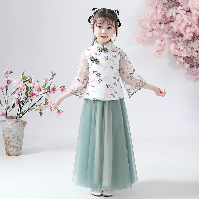 Children Handmaid's Girl Gutresses Superfairy Skirt Fairy Floating Comfort Children's Tang Costume Spring Autumn China Wind Guzheng out of the suit
