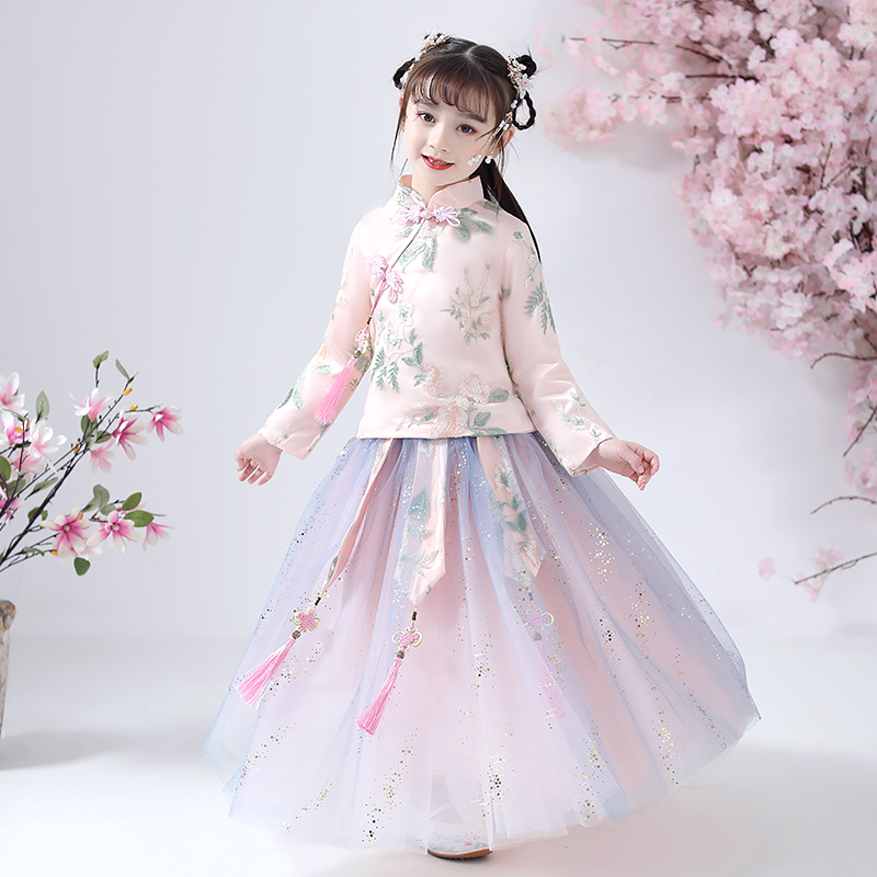 Girl Han Fu Girl Ancient Dress Superfairy Stars Empty Spring Autumn China Wind Tang Dress Jacket Skirt Flutter and summer clothes Cherry Blossom Princess Dress