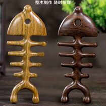 Fish bone comb natural green sandalwood comb massage facial hair comb hair and width tooth round hair comb width tooth