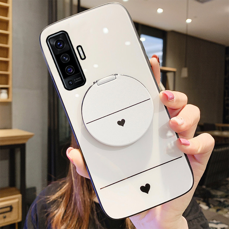 Vivox50 mobile phone case x50pro glass drop-proof new vivox women's love simple vivo50 make-up mirror bracket 5g version shell fashion x50por mirror oval