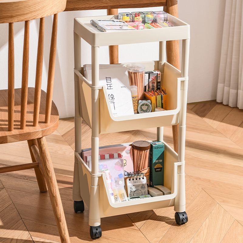 Bookshelf floor-to-ceiling rack simple bedside movable cart desk side desk storage narrow small gap shelf