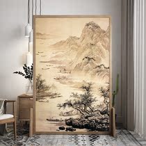 New Chinese screen severance living room office landscape and water mobile seat screen Fengshui solid wood flower bird