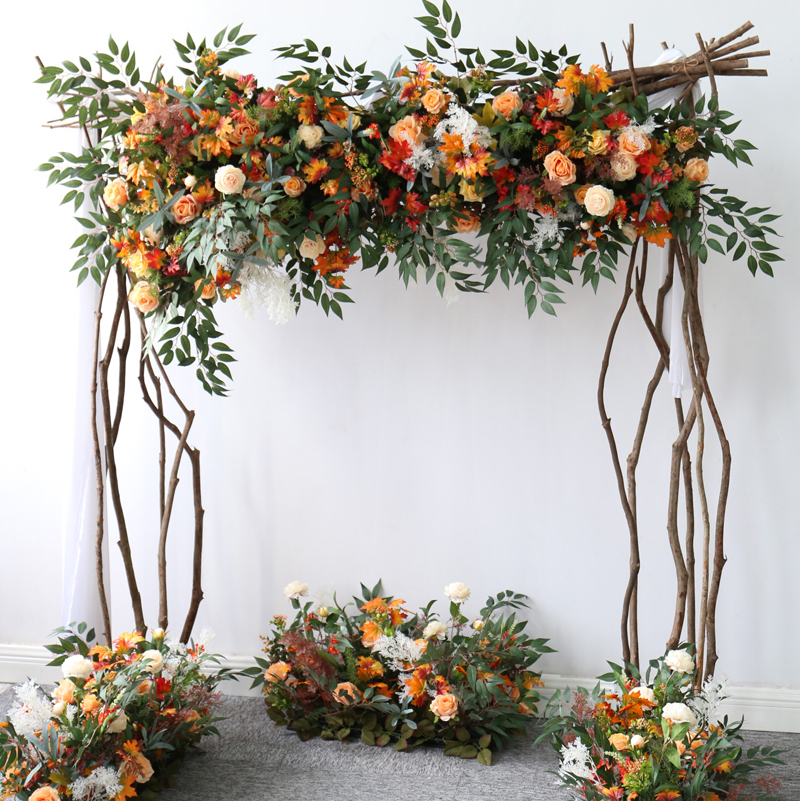 Forest autumn arch Wedding floral welcome flower photography background decoration decoration props Road lead long flower row