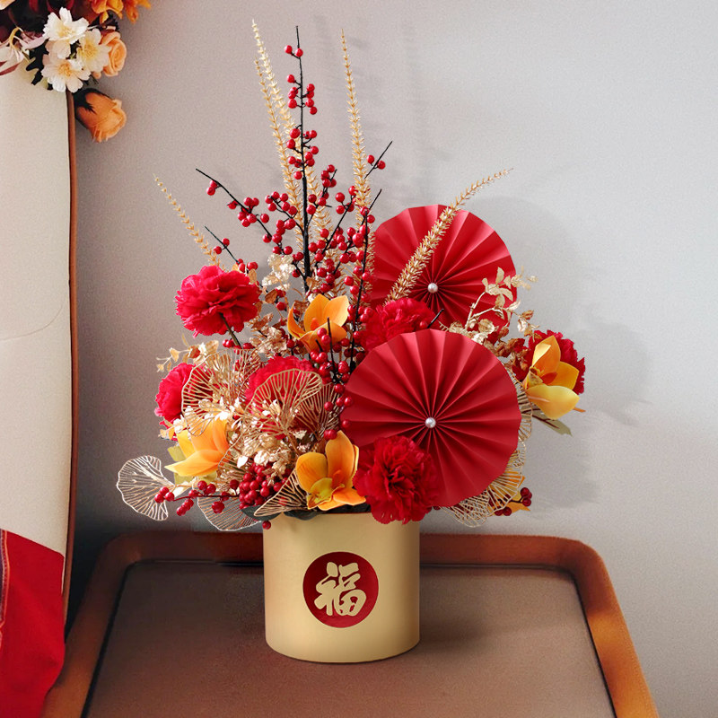 Wedding room festive flower decoration decoration flower living room bedside table blessing bucket new home layout newcomer wedding gift