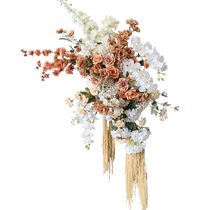 Simulated retro floral triangular flower row window wall hanging wall decoration wedding live broadcast room floral art background decorative flowers