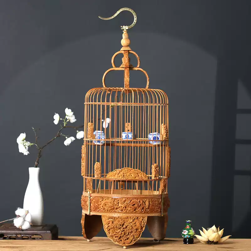 豪華蛟龍太子籠純手工精雕刻繡眼黃雀金青小鳥籠