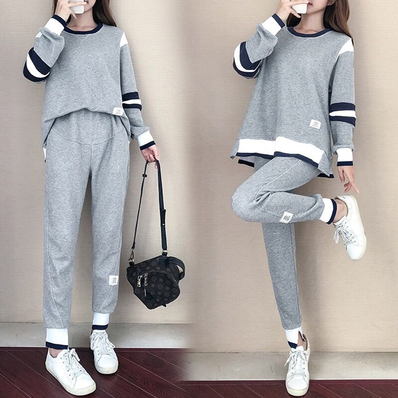 Maternity Wear Set, Spring and Autumn Style, Two-Piece Set, Lazy Style, Casual Sports, 2025 New Winter Style, Fleece-Lined and Thickened