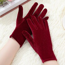 Golden Velvet Warm Gloves Autumn Winter Thin style Anti-cold freezing spring riding open electric car Piazza Dancing ladies gloves