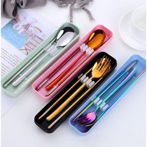 Stainless steel thick colorful chopsticks spoon Fork set students high-end portable set travel tableware