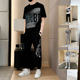Ice Silk Short-Sleeved Casual Suit for Men, Summer Trendy Brand Printed T-Shirt and Sports Pants, Stylish Men's Outfit Set