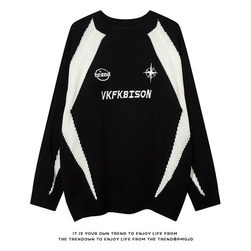 芃漫 Ретро цветной свитер, демисезонная трикотажная рубашка для влюбленных, круглый воротник, в американском стиле