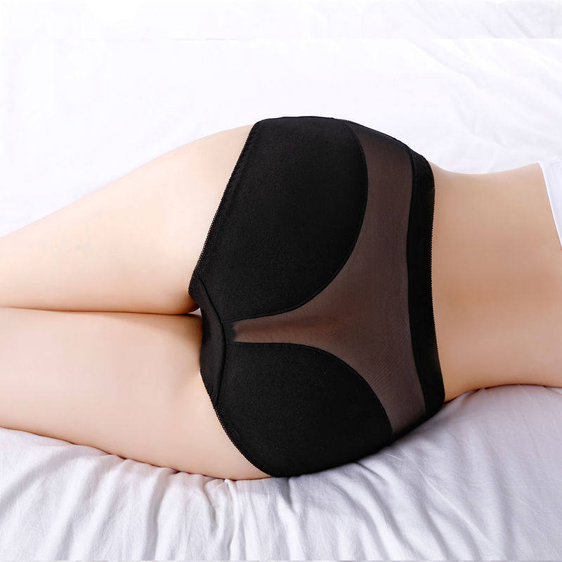 1-3 strips Sexy panties women's high-waisted solid cotton extra size fat 200 pound mesh transparent briefs
