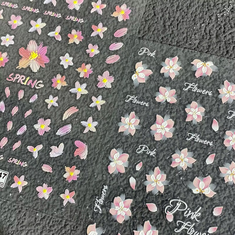 New Spring Colorful Oil Painting Peach Blossom Cherry Blossom Embossed 3D Nail Stickers Adhesive Waterproof Nail Decoration Stickers New Spring Colorful Oil Painting Peach Blossom Cherry Blossom Embossed 3D Nail Stickers Adhesive Waterproof Nail Decoration Stickers