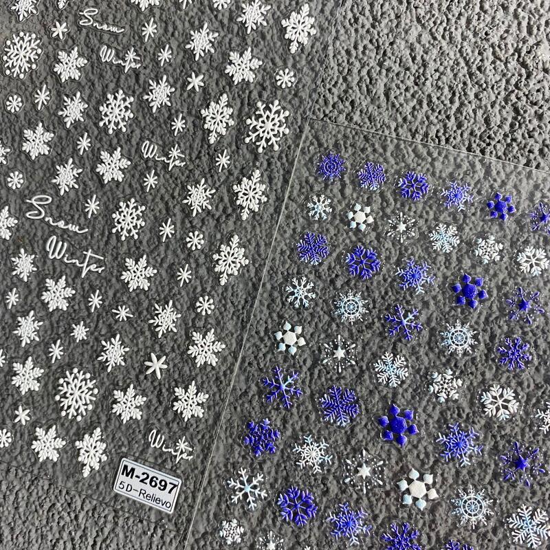 Winter Christmas White Snowflake Embossed Nail Art Stickers New Year Small Snowflakes Ccd Planner Phone Case DIY Decoration Stickers