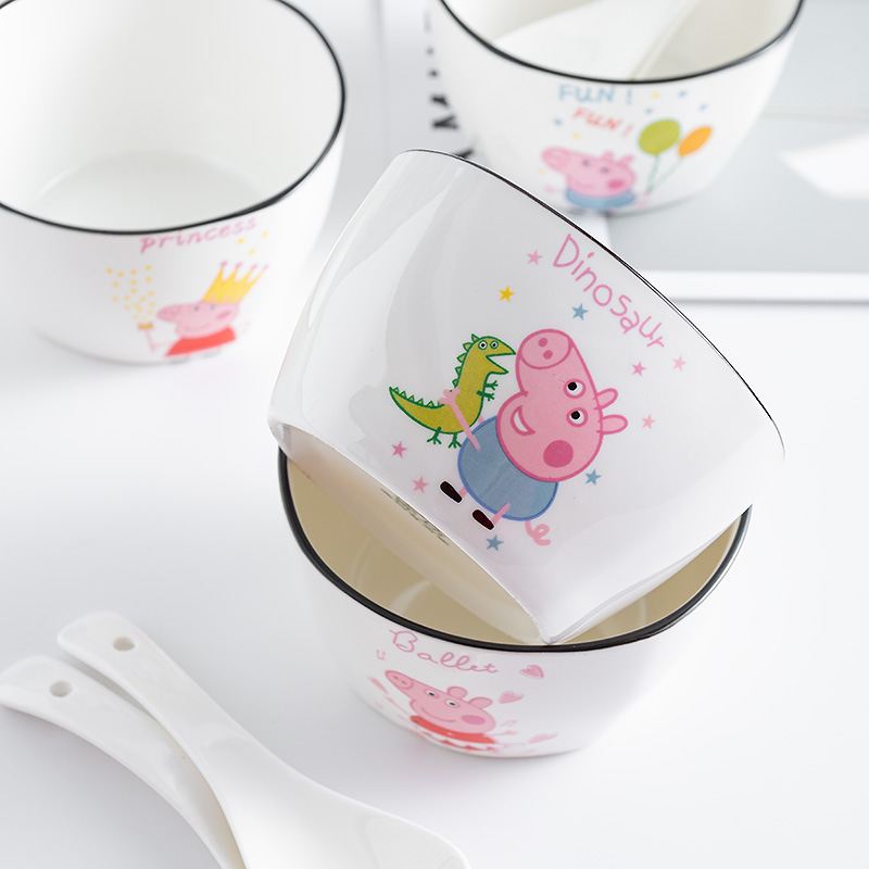 The Children pig page paggy Nordic four students trill single household cartoon parent - child ceramic bowl rice bowls