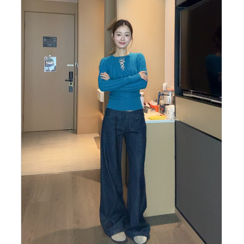 Low-Waisted Retro Straight-Leg Wide-Leg Jeans 2024 New Washed Long Pants Q244286