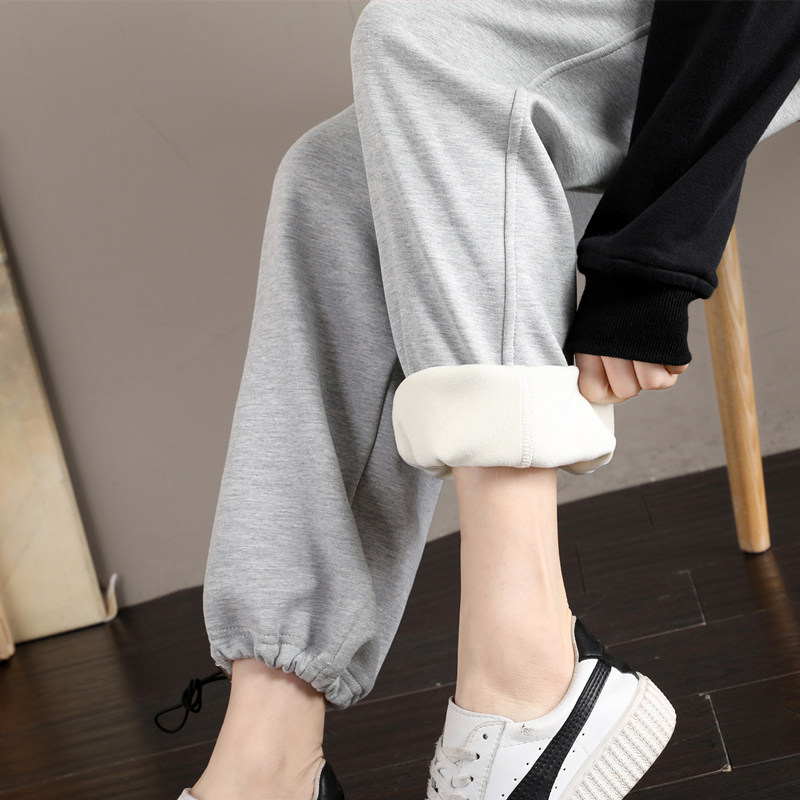 Gray bunch feet wide leg pants women's spring and summer New loose straight tube high waist hanging casual bunch foot pants sports pants tide tide