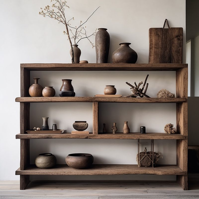 Wabi-Sabi Style Solid Wood Display Shelf, Floor-Standing Tea Rack, Storage Shelf, Bookshelf, Old Wood Furniture Partition Shelf