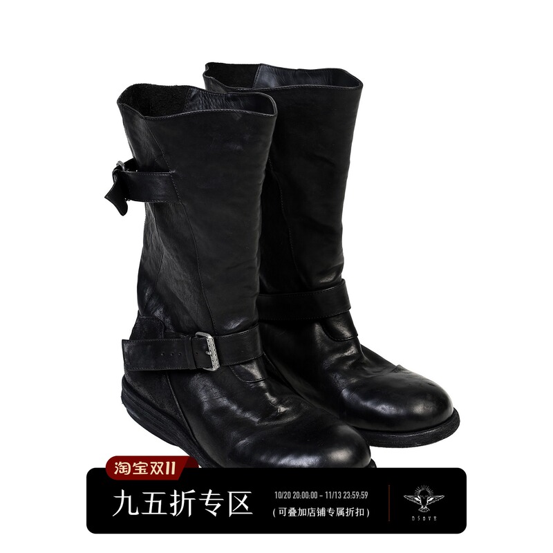 D5Ove「 # 507:3】Aurora Double-Layered Horsehide Leather Toe Strap Engineer Boots