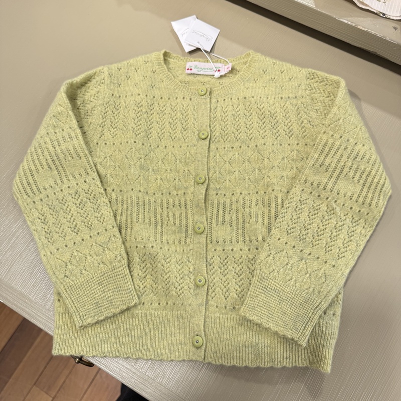 Paris Store Bonpoint 2026 Spring/Summer New Knit Thin Cotton Sweater Cardigan Green Tlk
