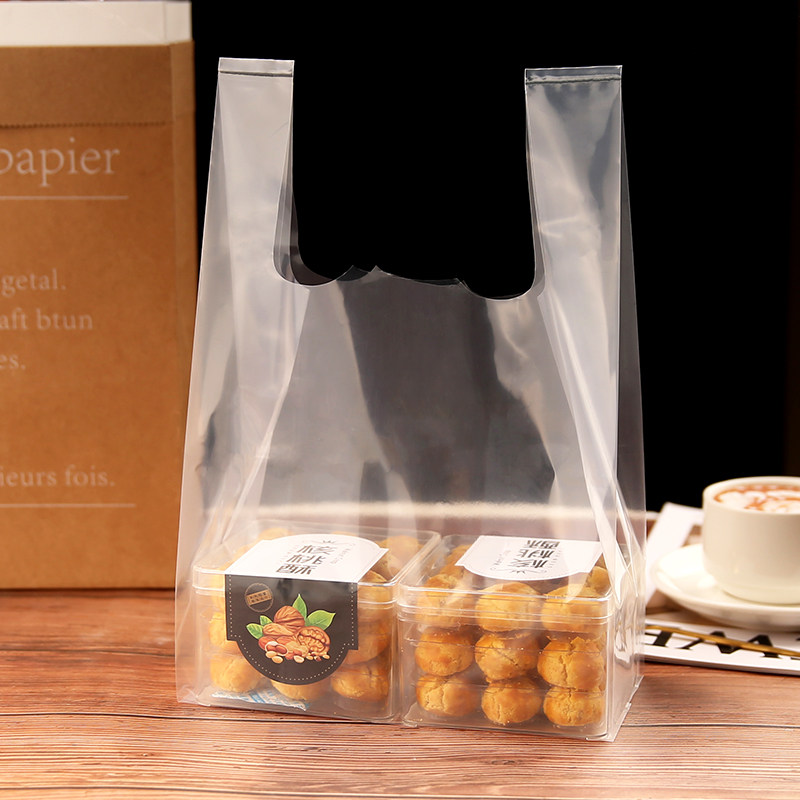 Plastic bag disposable high transparent food tote bag fruit gift baking lunch box thick packing bag 50 pieces