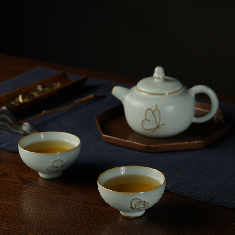 Green has already your up kung fu tea set home sitting room tea contracted jingdezhen ceramic ice crack glaze of a complete set of the teapot
