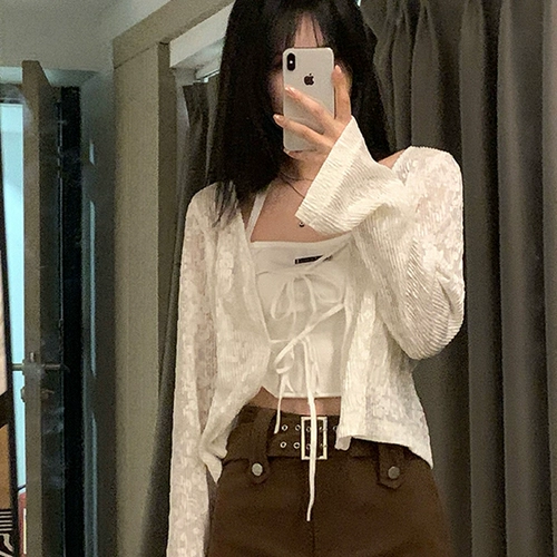 Кружевная накидка, кардиган, белая летняя тонкая одежда для защиты от солнца