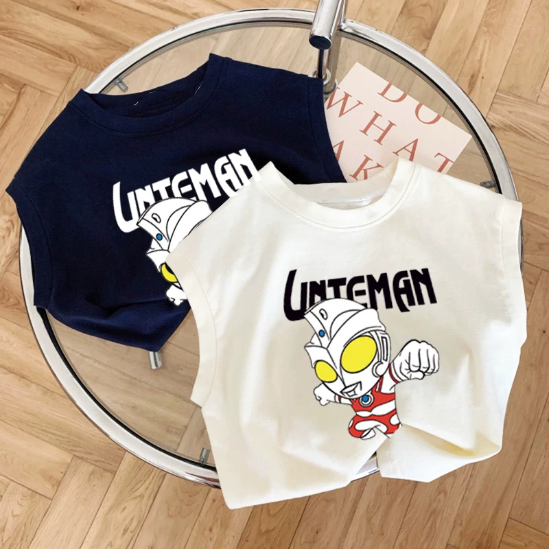 Ультра хлопковая детская Ultraman Тига, жилет, футболка, летняя одежда для мальчиков без рукавов, 100% хлопок, Супермен