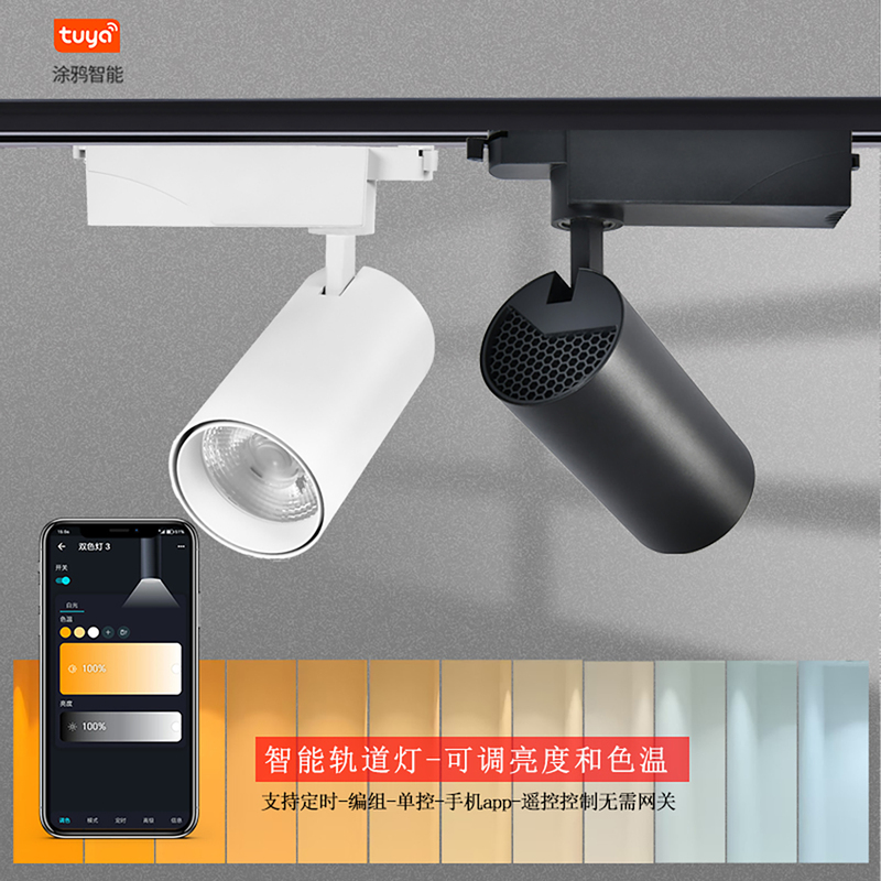 Intelligent Dimmable and Color-Adjustable Surface-Mounted Track Light, Two-Wire and Three-Wire Track Strip, Showroom and Store Smart Track Spotlight