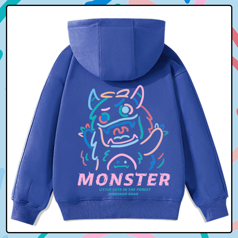 Little monster sweater children's plus velvet thick hooded autumn and winter Klein blue big children's warm children's suit jacket