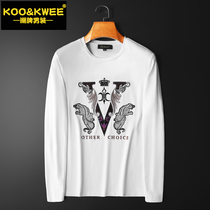 White sweatshirt mens fall mens T-shirt with undershirt long sleeves light cotton embroidery trend light and luxurious round neckline