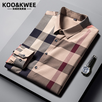 Fall Card Its Color Mens Shirt Lining Long Sleeves Sashimi Fashion Casual Plaid Shuai Trend to work Mens elastic