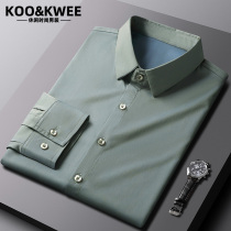 Summer mens shirt lining with long sleeves green advanced fashion elastic casual pure colour free of wrinkled and wrinkled