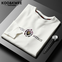 White printed long sleeve T-shirt men Korean slim 2021 autumn new mens sweater round neck thin casual