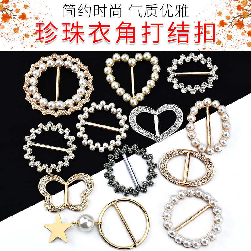 Pearl corner knit Han version of T-shirt with waist decoration of the loop scarf button