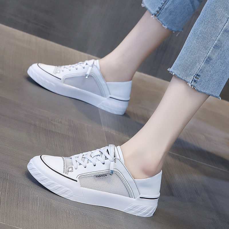 Leather white shoes summer thin women's spring 2022 new all-match mesh breathable slip-on casual sneakers