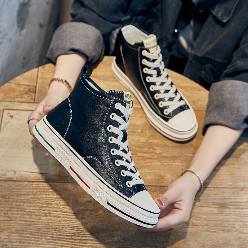 Genuine leather high cylinder shoes women's spring autumn season 2022 new exploits 100 hitch 100 hitch version sports casual shoes flat bottom small white shoe wave