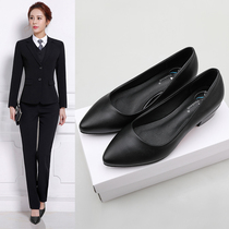 thinkwell working shoes women black leather shoes spring new single shoes soft bottom flat bottom shoes heel coarse heel women shoes