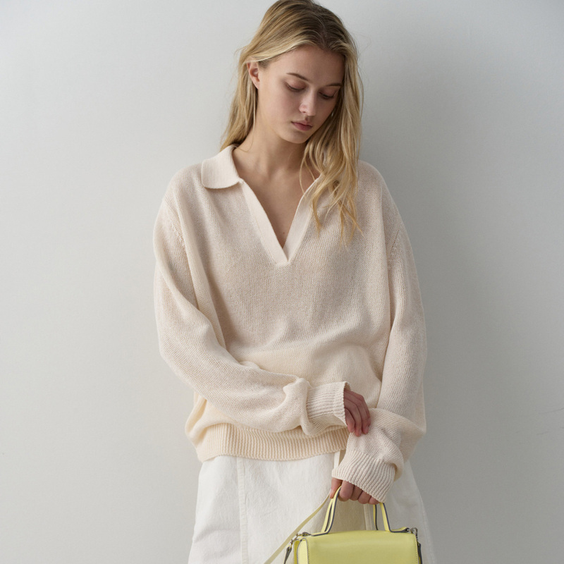 Facade Pattern Knitwear for Women, Spring and Summer, Lazy Style, Loose Fit, Slimming, Open Collar, Base Layer Sweater Top