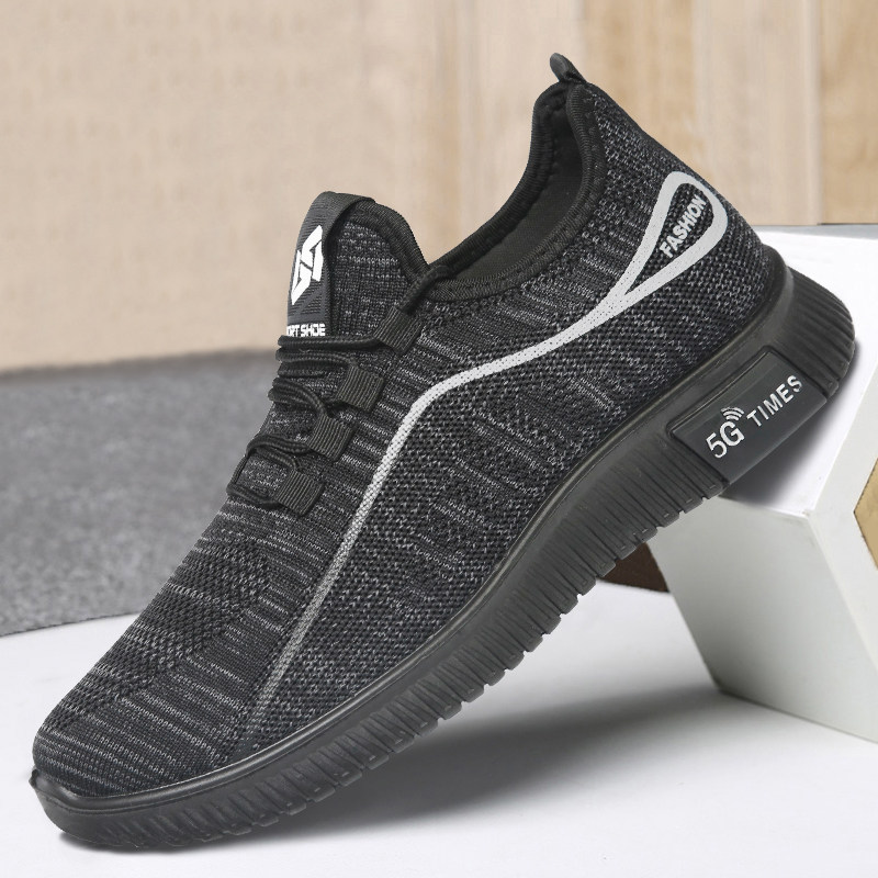 Summer breathable fly sneakers men with soft sole daddy footwear shoes middle-aged soft sole casual net shoes