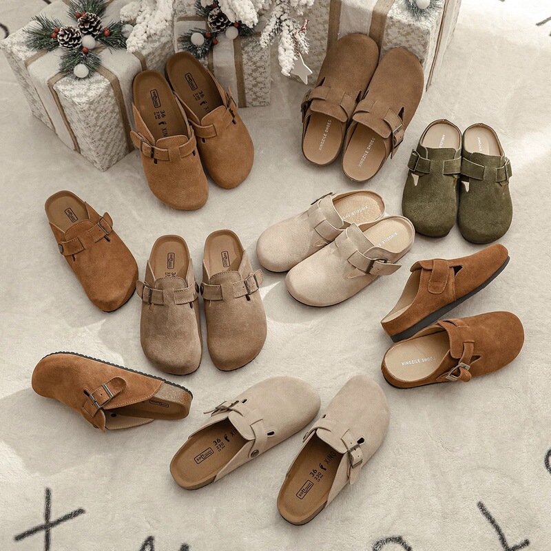 Genuine Leather Suede Birkenstock Shoes with Arch Support, Cork Sole, Half-Slippers, Fishing Clogs, Thick-Soled Slip-On Birkenstock Shoes