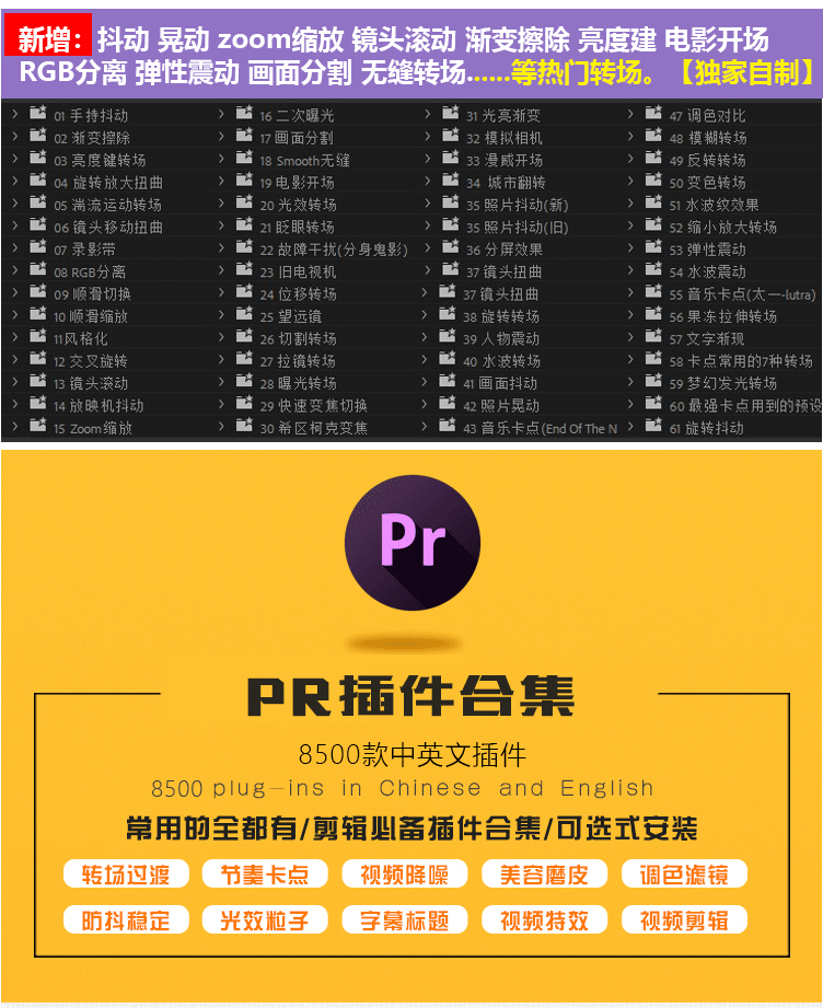 Pr插件合集一键安装调色转场字幕磨皮剪辑预设包支持CC2018201920-天天素材网