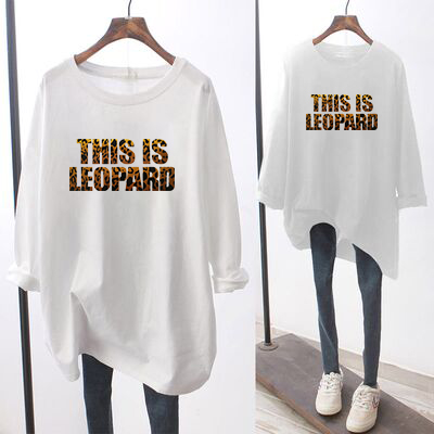 Medium-long version T-shirt woman long sleeve pure cotton 2022 spring fit Han Fan loose round collar blouses with damp printed undershirt woman
