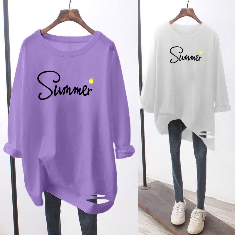T-shirt women's long-sleeved mid-length version Korean version all-match pure cotton large size women's clothing 2022 autumn wear round neck inner wear women's top T