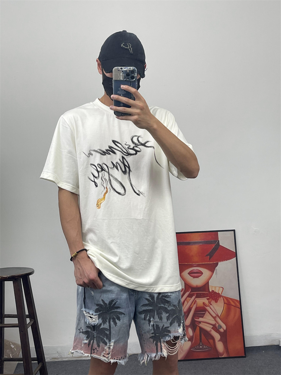 Palm棕榈天使Angels草写烟雾字母印花男女短袖宽松百搭休闲T恤24S