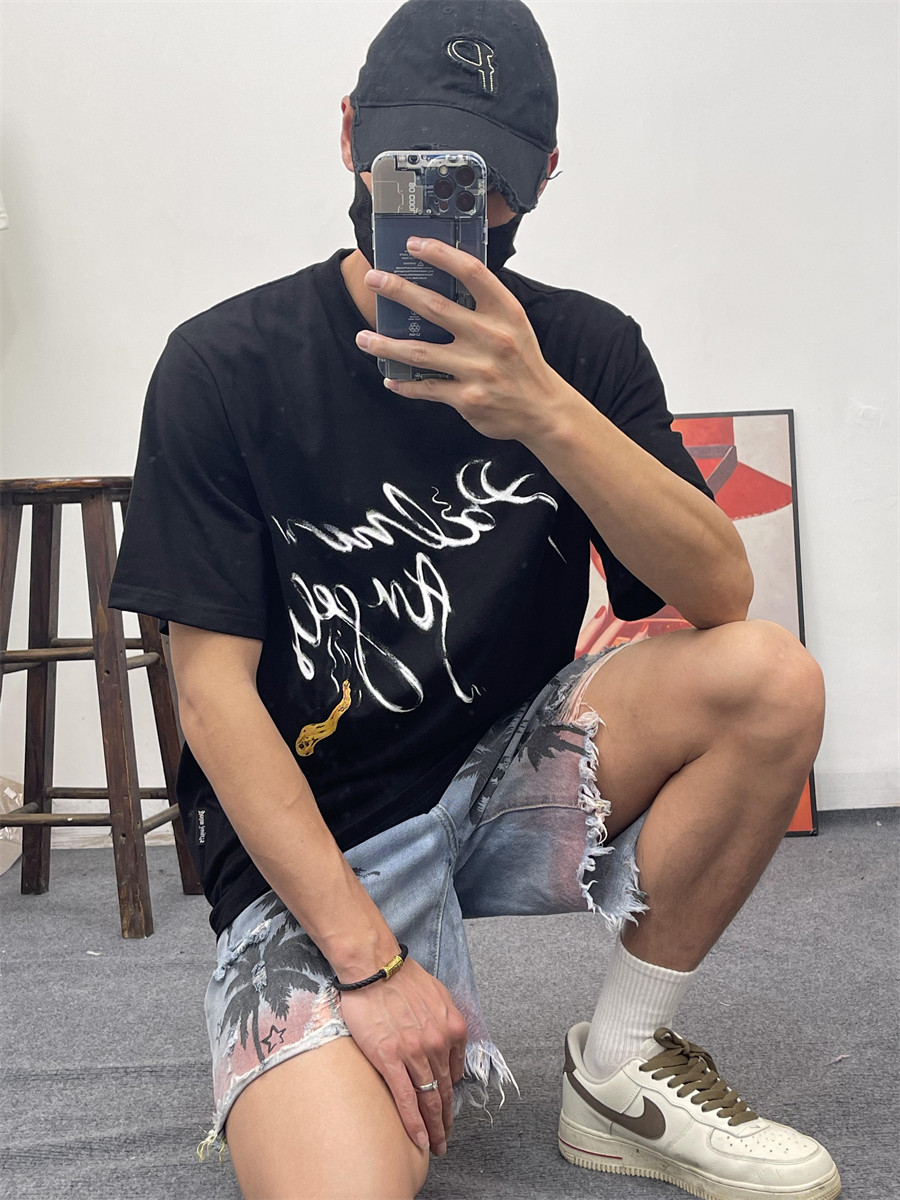 Palm棕榈天使Angels草写烟雾字母印花男女短袖宽松百搭休闲T恤24S