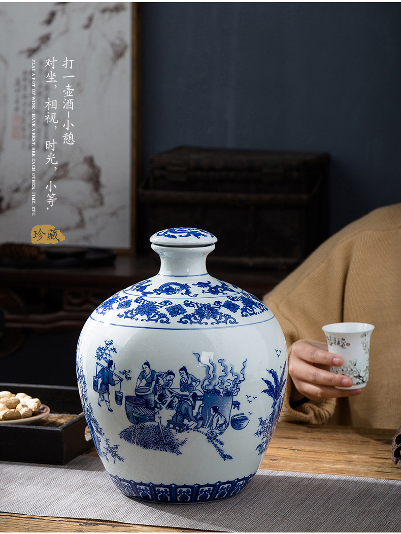 Jingdezhen blue and white porcelain jars ceramic terms bottle 10 jins to an empty bottle seal storage hidden hip flask jugs
