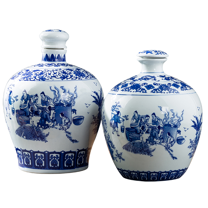 Jingdezhen blue and white porcelain jars ceramic terms bottle 10 jins to an empty bottle seal storage hidden hip flask jugs