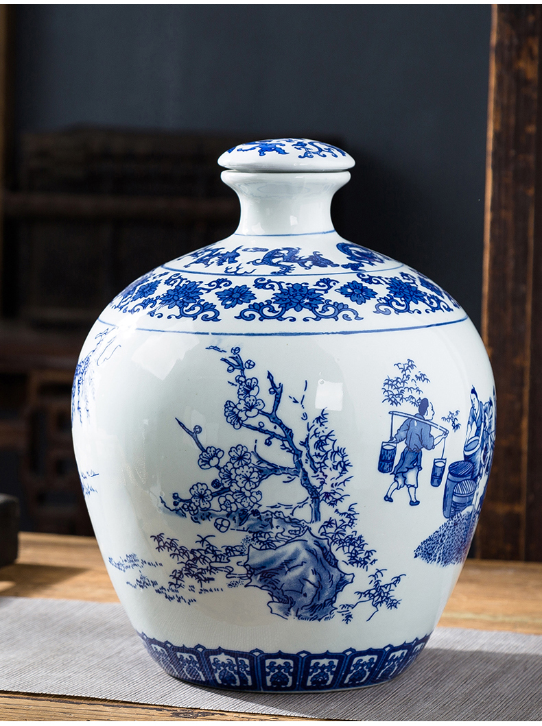 Jingdezhen blue and white porcelain jars ceramic terms bottle 10 jins to an empty bottle seal storage hidden hip flask jugs