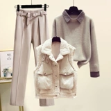 Зимний комплект, свитер, шерстяной жилет, штаны, городской стиль, 3 предмета, увеличенная толщина, свободный прямой крой